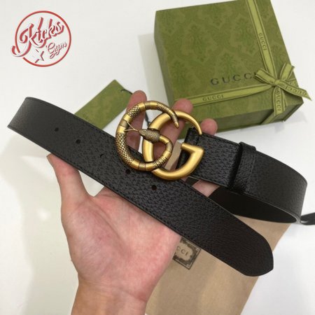 GUCCI LEATHER BELT WITH DOUBLE G BUCKLE WITH SNAKE