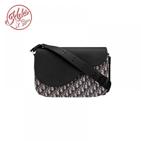 Saddle Messenger Bag Beige and Black Dior Oblique Jacquard and Black Grained Calfskin - DMB010