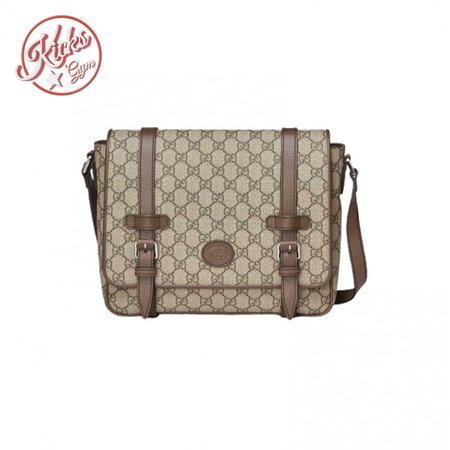 Gucci Messenger Bag Beige/Ebony Gg Supreme Canvas Brown Leather Trim GMB008