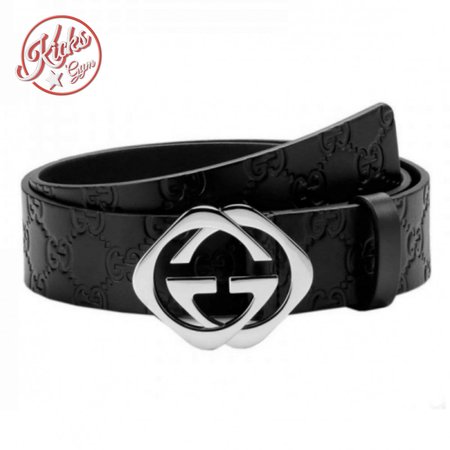 GUCCI BLACK S.SI.MA LEATHER BELT WITH SQUARE G BUCKLE - B4
