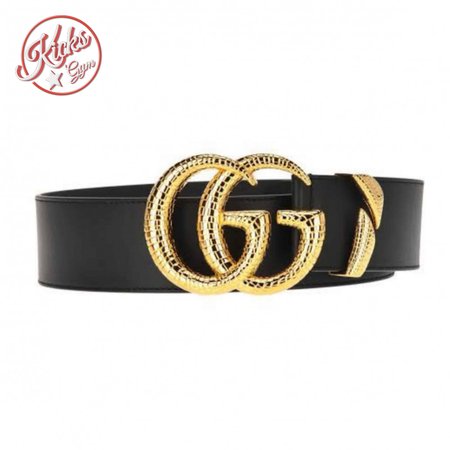 GUCCI LEATHER BELT WITH DOUBLE G BUCKLE - B11