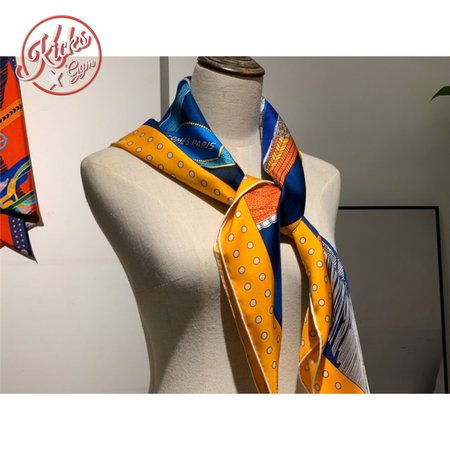 Hermes "Noble Saddle" Blue Silk scarf