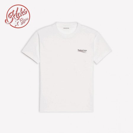 BALENCIAGA POLITICAL CAMPAIGN SMALL FIT T-SHIRT IN WHITE VINTAGE JERSEY - BB38