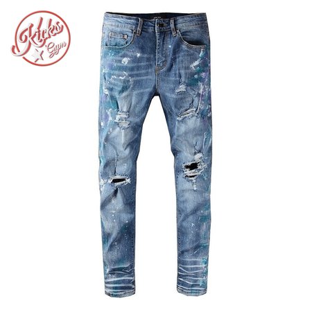 Amiri Blue Splatter Jeans Blue