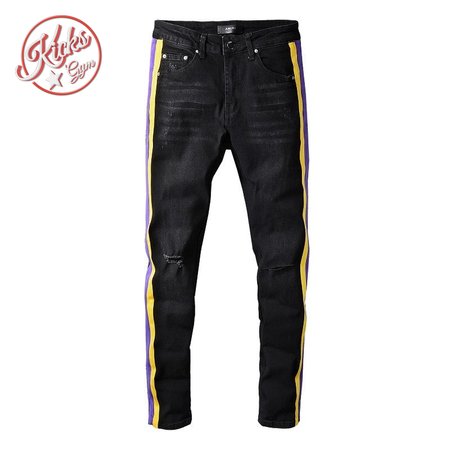 Amiri Patch Rip Jeans Black / Purple / Yellow