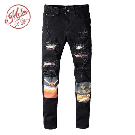 Amiri Chain Design Rip Jeans Black