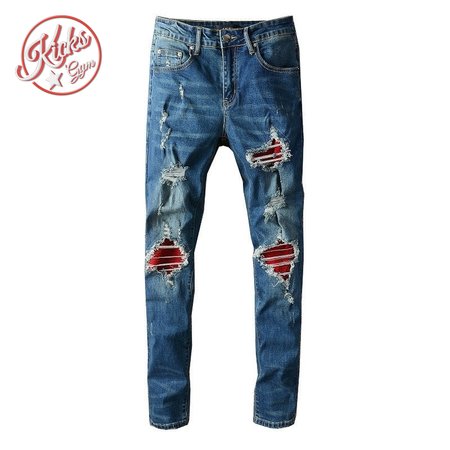Amiri Design Rip Jeans Dark blue / Red