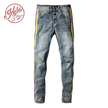 Amiri Rip Jeans Blue / Yellow / Purple