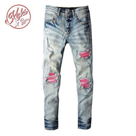 Amiri Rip Jeans Blue / Pink