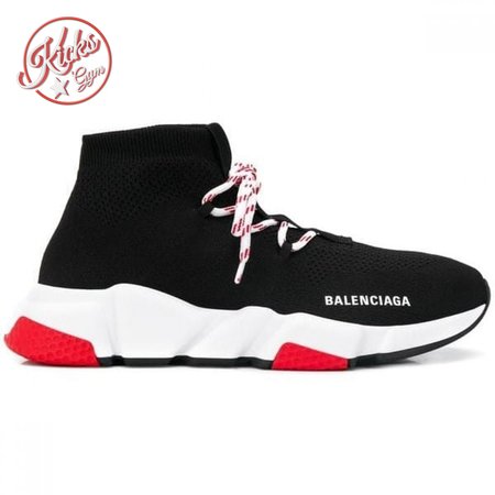BALENCIAGA SPEED TRAINER LACE UP BLACK RED - BB15