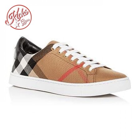 BURBERRY ALBERT HOUSE CHECK & LEATHER LOW-TOP SNEAKER - BBR3