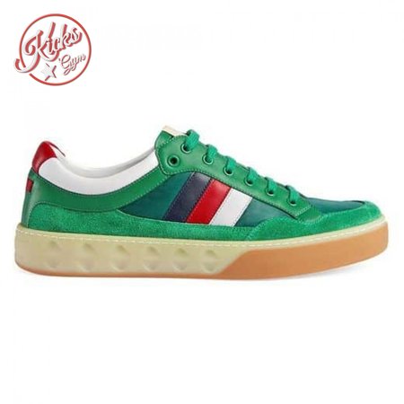 GUCCI MEN'S GREEN LEATHER AND NYLON SNEAKERS - GC61