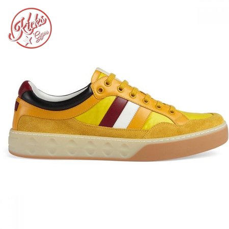 GUCCI MEN'S YELLOW LEATHER AND NYLON SNEAKERS - GC63