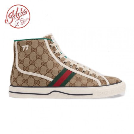 GUCCI TENNIS 1977 HIGH-TOP SNEAKERS IN BEIGE AND EBONY GG CANVAS - GC100