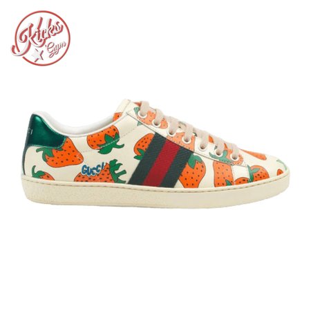 GUCCI ACE LEATHER SNEAKER WITH GUCCI STRAWBERRY PRINT - GC10