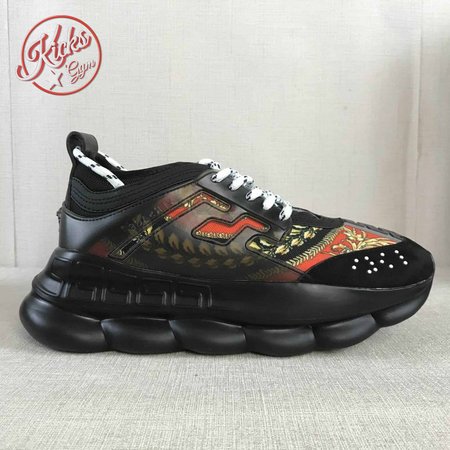 VERSACE BLACK RED AND MULTICOLOURED CHAIN REACTION SNEAKERS - VS18